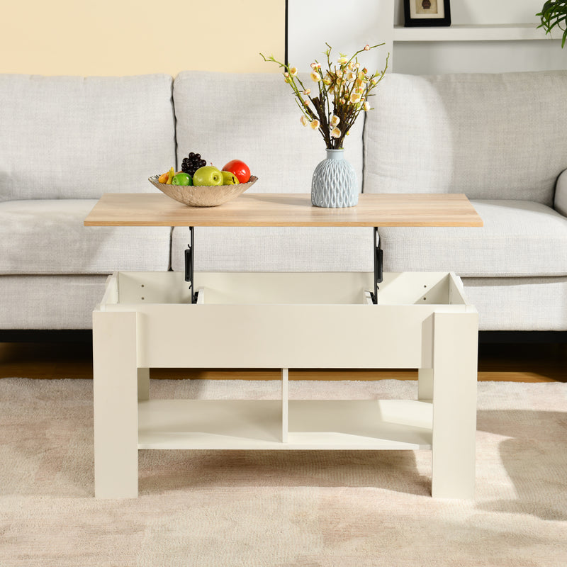 Table basse avec plateau relevable effet bois et blanc 96*50 ELOT WHITE OAK 96