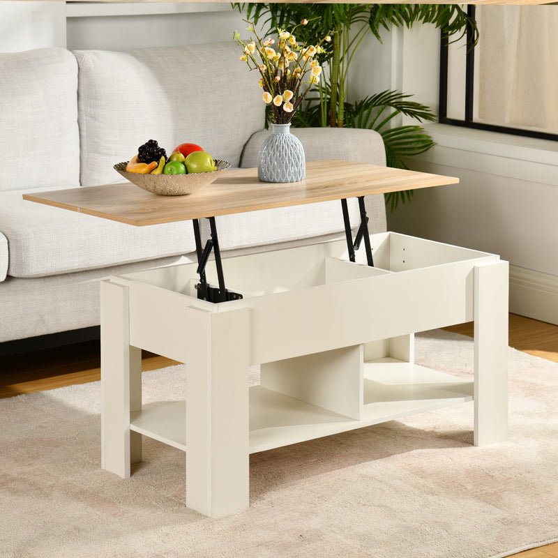 Table basse avec plateau relevable effet bois et blanc 96*50 ELOT WHITE OAK 96