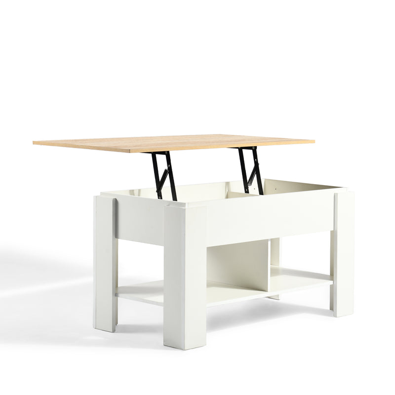 Table basse avec plateau relevable effet bois et blanc 96*50 ELOT WHITE OAK 96