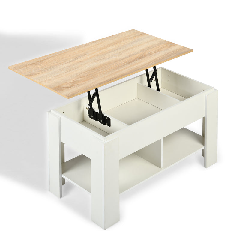 Table basse avec plateau relevable effet bois et blanc 96*50 ELOT WHITE OAK 96