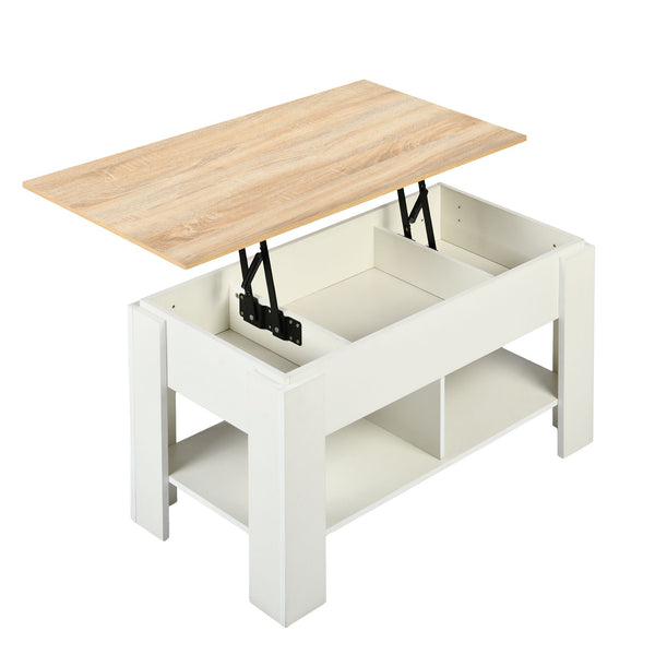 Table basse avec plateau relevable effet bois et blanc 96*50 ELOT WHITE OAK 96