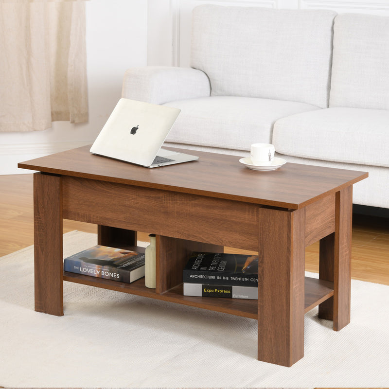 Table basse avec plateau relevable effet bois et marron 110*50 ELOT BROWN 110