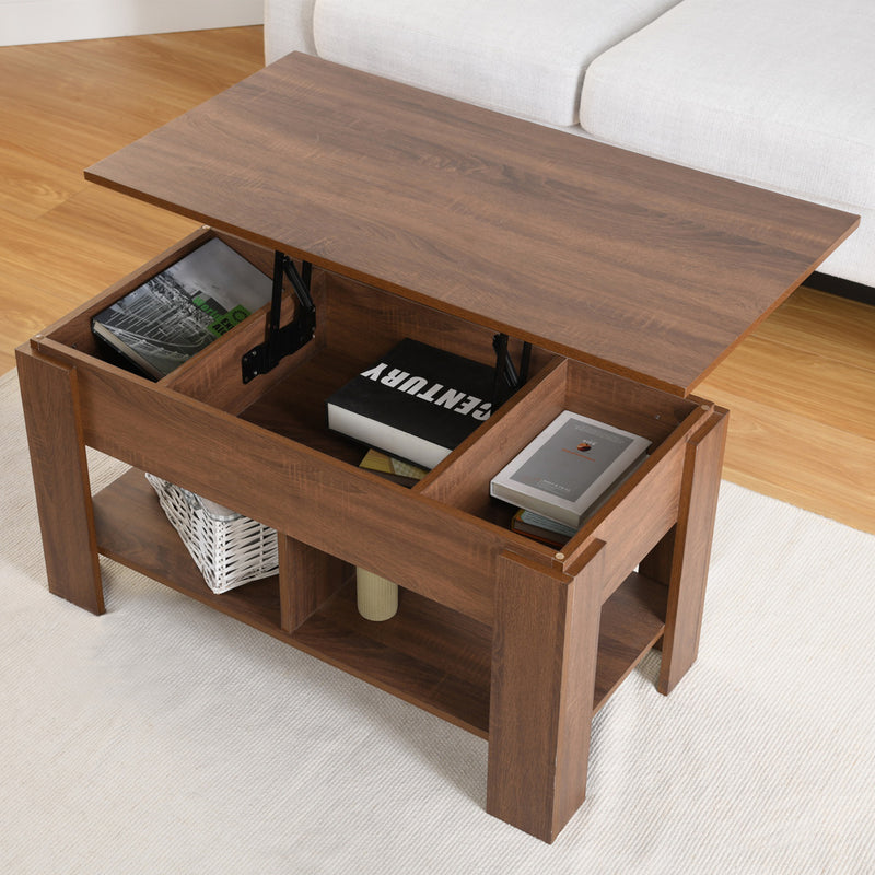 Table basse avec plateau relevable effet bois et marron 110*50 ELOT BROWN 110