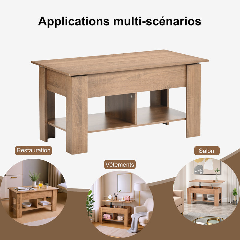 Table basse avec plateau relevable effet bois et marron 96*50 ELOT BROWN 96
