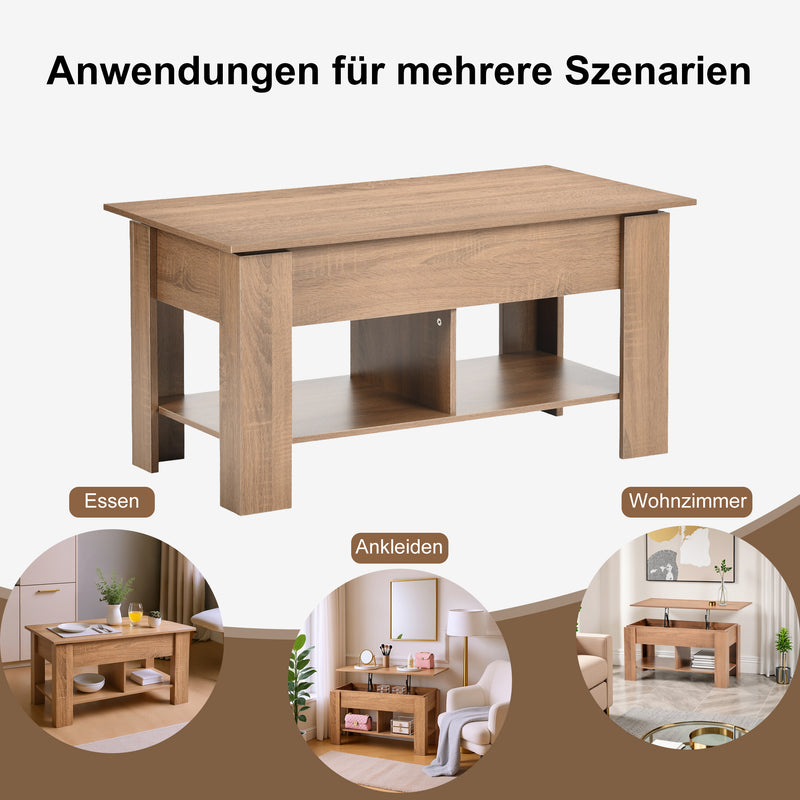 Table basse avec plateau relevable effet bois et marron 96*50 ELOT BROWN 96