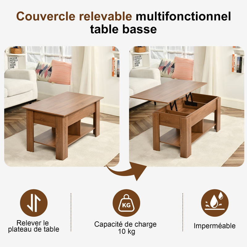 Table basse avec plateau relevable effet bois et marron 96*50 ELOT BROWN 96