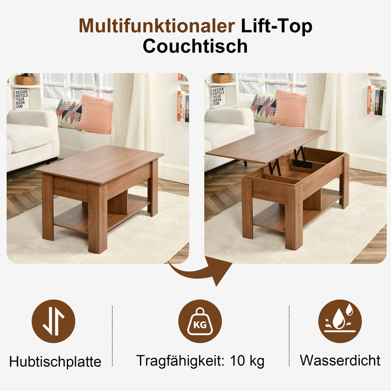 Table basse avec plateau relevable effet bois et marron 96*50 ELOT BROWN 96