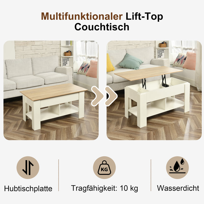 Table basse avec plateau relevable effet bois et blanc 96*50 ELOT WHITE OAK 96