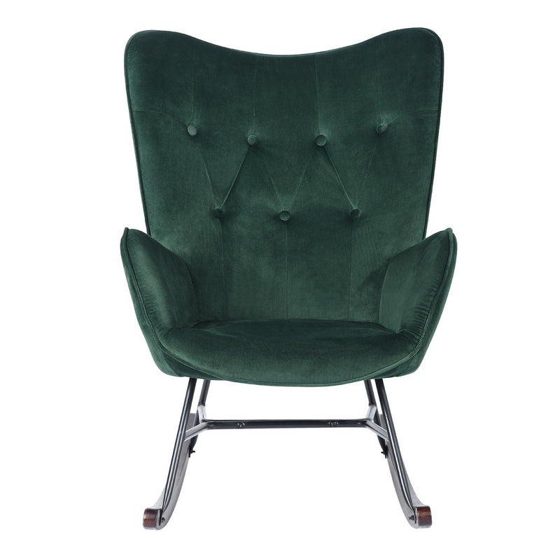 Fauteuil à bascule Scandinave velours vert pieds en bois foncé EPPING KD VELVET GREEN
