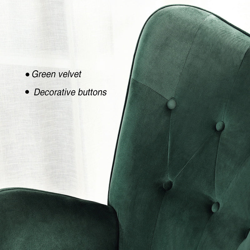 Fauteuil à bascule Scandinave velours vert pieds en bois foncé EPPING KD VELVET GREEN