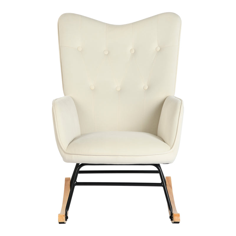 Fauteuil à bascule rocking chair velours blanc cassé EPPING SMALL VELVET BEIGE