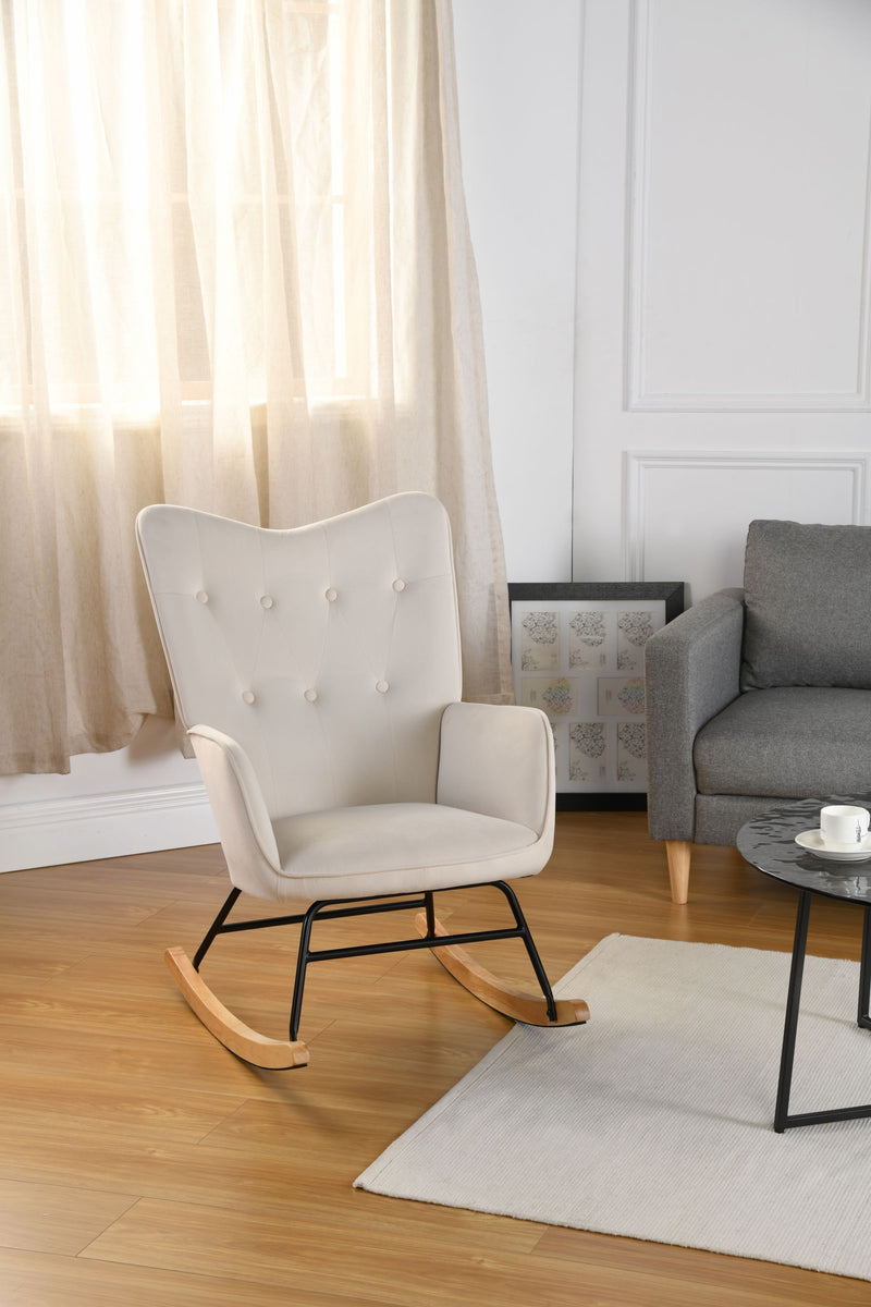 Fauteuil à bascule rocking chair velours blanc cassé EPPING SMALL VELVET BEIGE