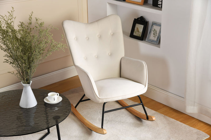 Fauteuil à bascule rocking chair velours blanc cassé EPPING SMALL VELVET BEIGE