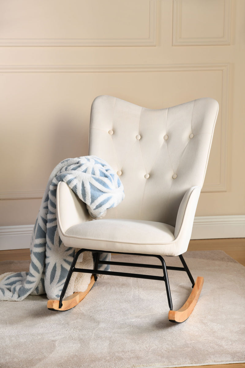 Fauteuil à bascule rocking chair velours blanc cassé EPPING SMALL VELVET BEIGE