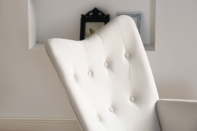 Fauteuil à bascule rocking chair velours blanc cassé EPPING SMALL VELVET BEIGE