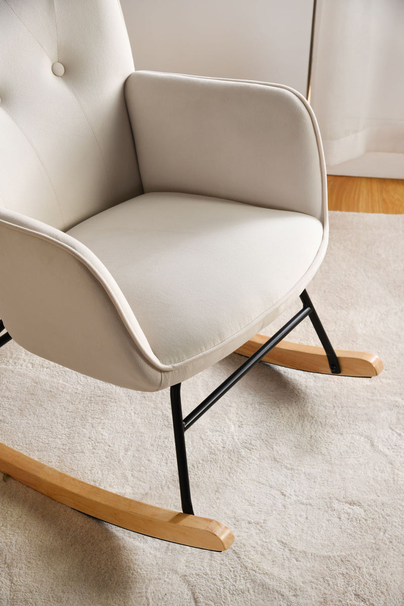 Fauteuil à bascule rocking chair velours blanc cassé EPPING SMALL VELVET BEIGE