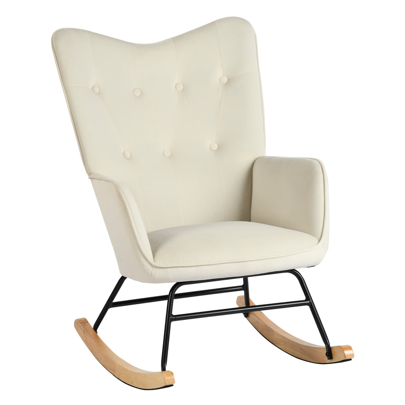 Fauteuil à bascule rocking chair velours blanc cassé EPPING SMALL VELVET BEIGE