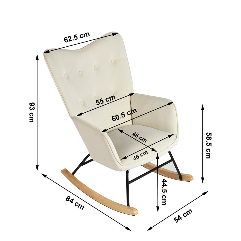 Fauteuil à bascule rocking chair velours blanc cassé EPPING SMALL VELVET BEIGE