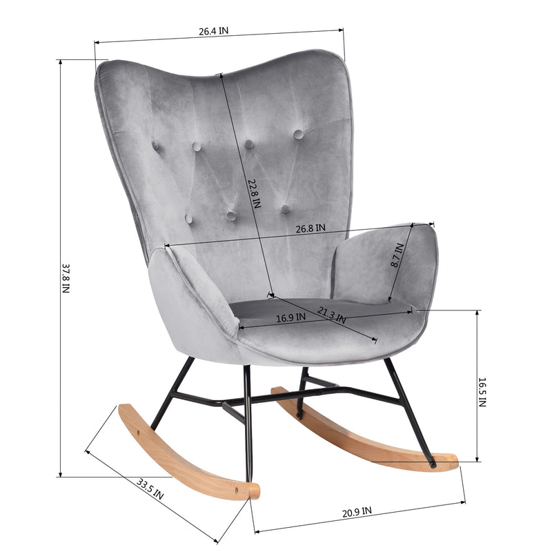 Fauteuil à bascule Scandinave velours gris Pieds en bois de hêtre EPPING VELVET DARK GREY UK FR