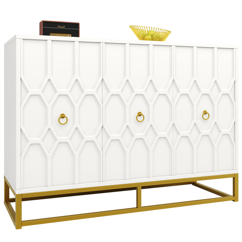 Buffet blanc à motifs poignets et pieds dorés 120×40×85cm EENARS