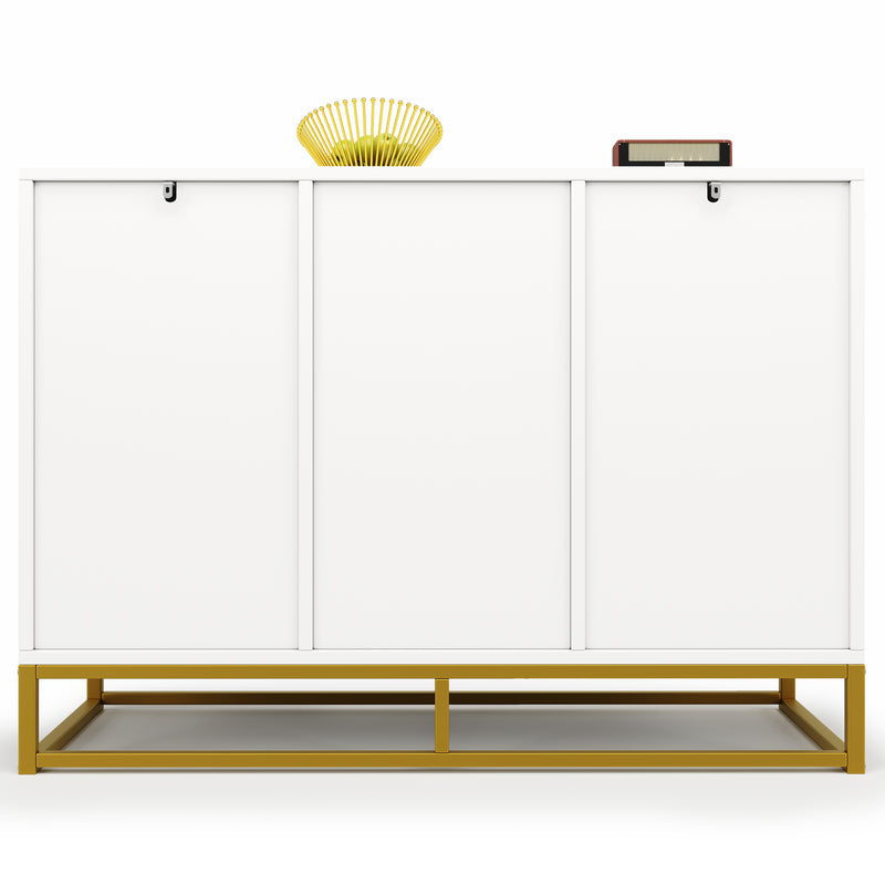 Buffet blanc à motifs poignets et pieds dorés 120×40×85cm EENARS