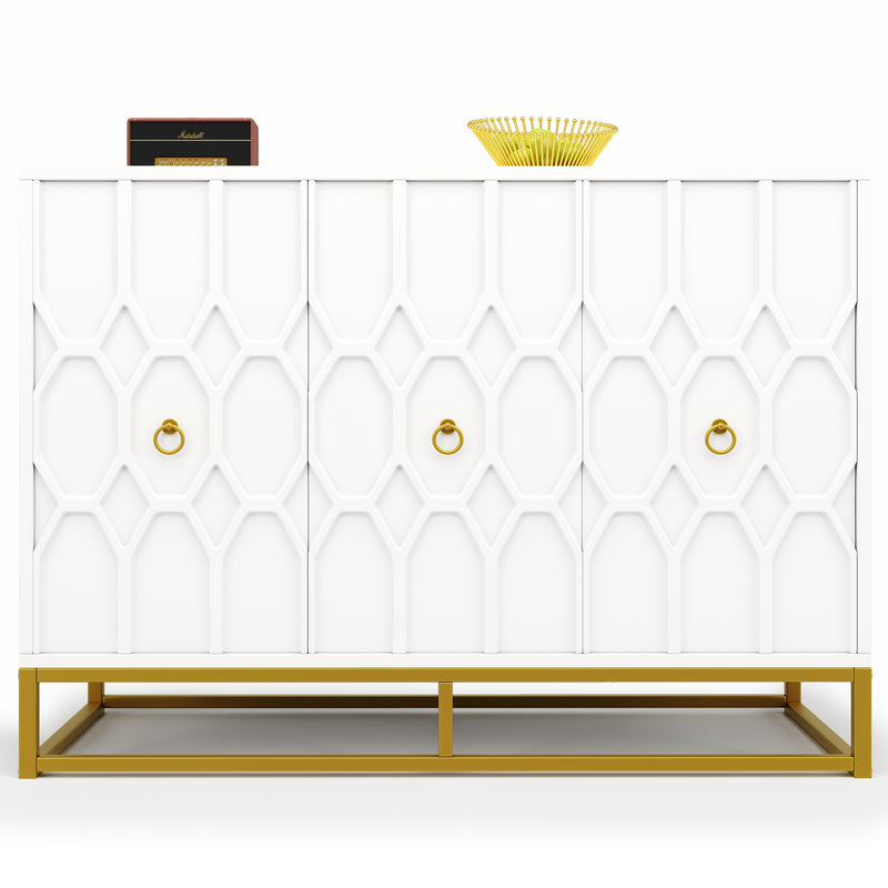 Buffet blanc à motifs poignets et pieds dorés 120×40×85cm EENARS