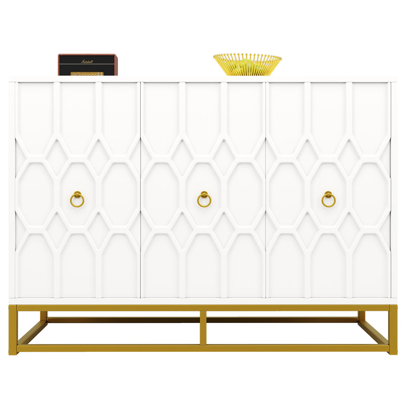 Buffet blanc à motifs poignets et pieds dorés 120×40×85cm EENARS