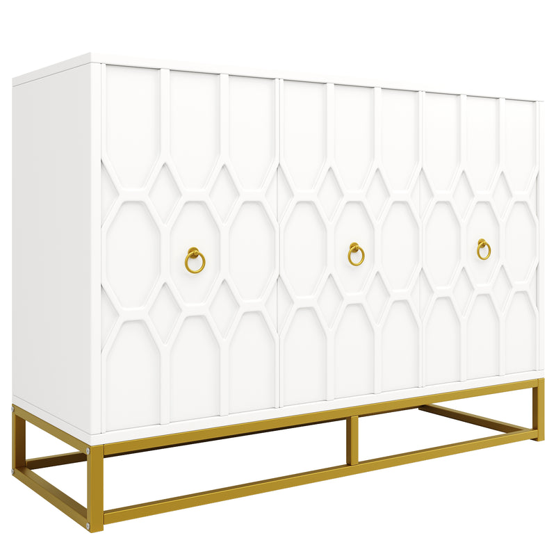 Buffet blanc à motifs poignets et pieds dorés 120×40×85cm EENARS