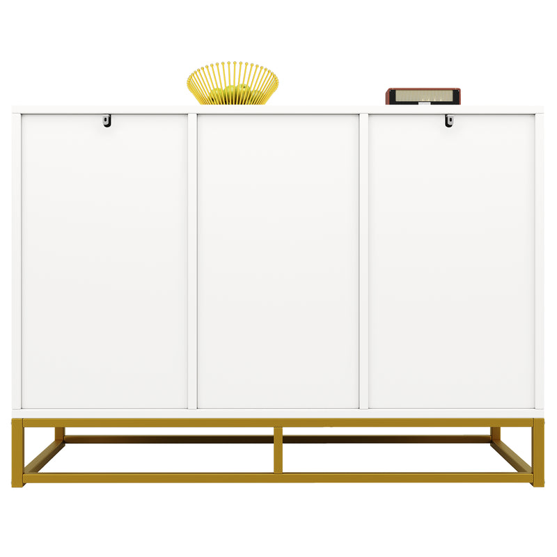 Buffet blanc à motifs poignets et pieds dorés 120×40×85cm EENARS