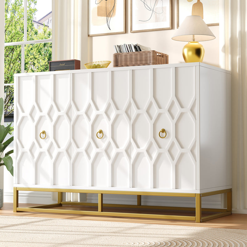 Buffet blanc à motifs poignets et pieds dorés 120×40×85cm EENARS