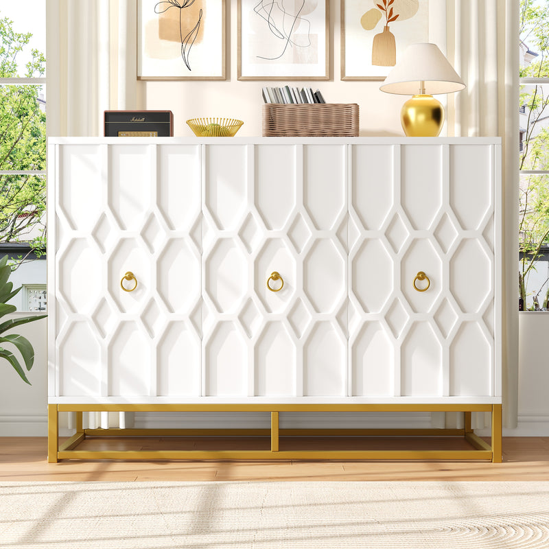 Buffet blanc à motifs poignets et pieds dorés 120×40×85cm EENARS