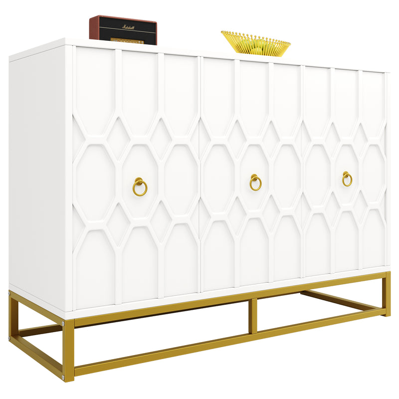 Buffet blanc à motifs poignets et pieds dorés 120×40×85cm EENARS