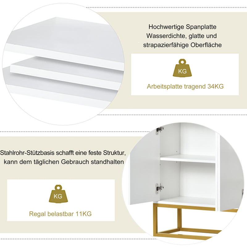 Buffet minimaliste blanc 4 portes sans poignées avec pieds dorés 120*30*80cm EICERS WHITE