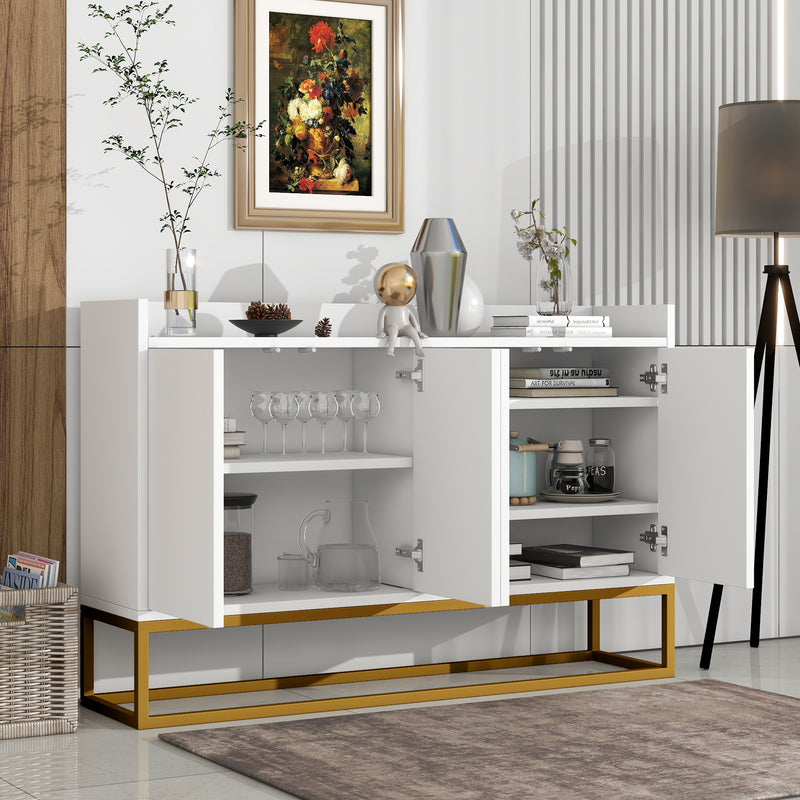 Buffet minimaliste blanc 4 portes sans poignées avec pieds dorés 120*30*80cm EICERS WHITE
