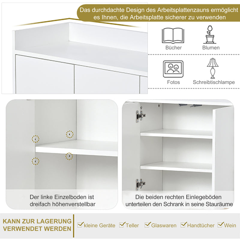 Buffet minimaliste blanc 4 portes sans poignées avec pieds dorés 120*30*80cm EICERS WHITE