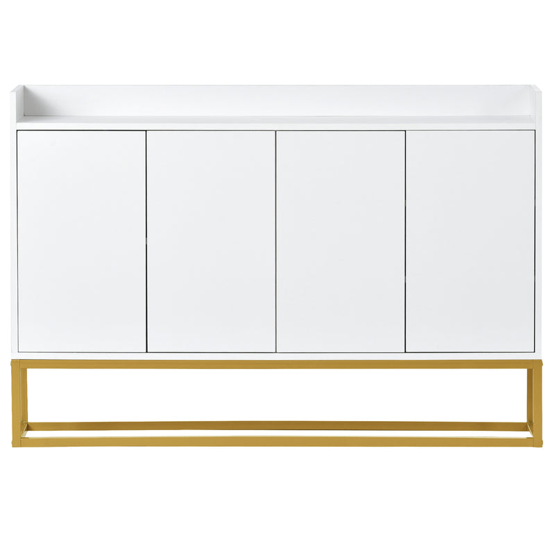 Buffet minimaliste blanc 4 portes sans poignées avec pieds dorés 120*30*80cm EICERS WHITE