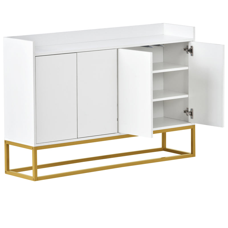 Buffet minimaliste blanc 4 portes sans poignées avec pieds dorés 120*30*80cm EICERS WHITE