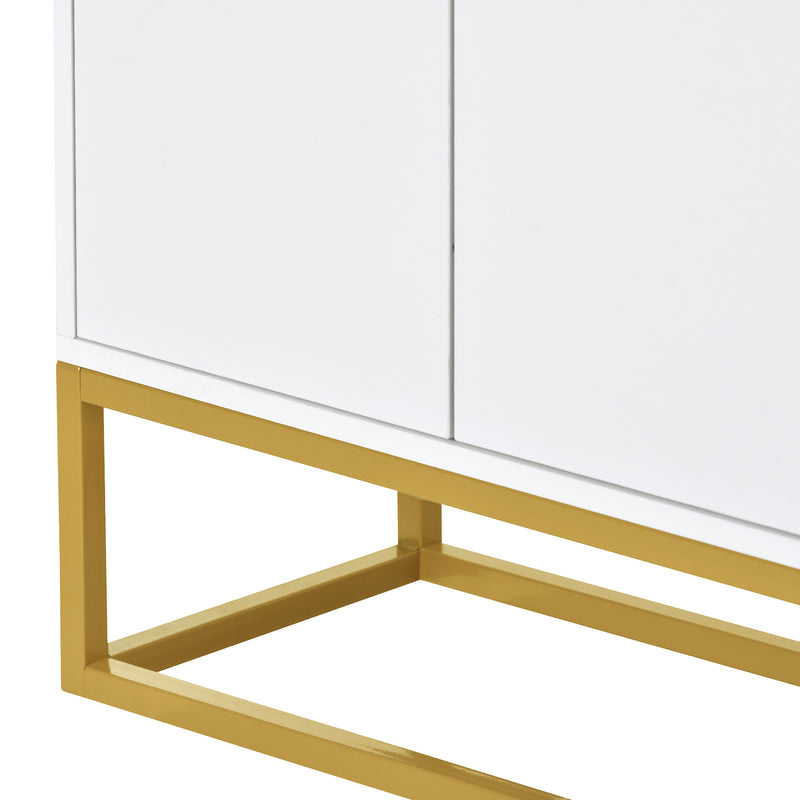 Buffet minimaliste blanc 4 portes sans poignées avec pieds dorés 120*30*80cm EICERS WHITE