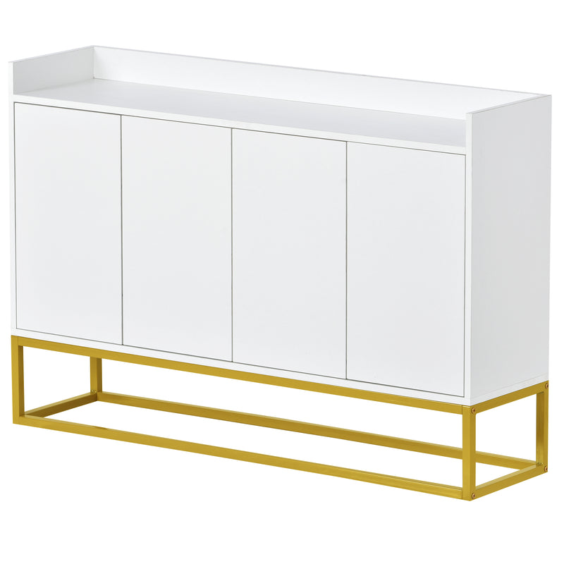 Buffet minimaliste blanc 4 portes sans poignées avec pieds dorés 120*30*80cm EICERS WHITE