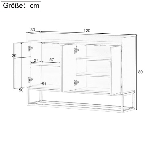 Buffet minimaliste blanc 4 portes sans poignées avec pieds dorés 120*30*80cm EICERS WHITE