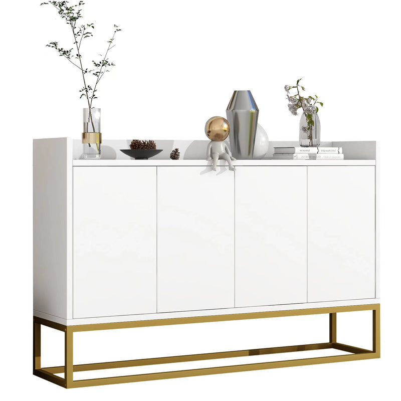 Buffet minimaliste blanc 4 portes sans poignées avec pieds dorés 120*30*80cm EICERS WHITE