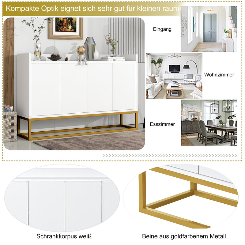 Buffet minimaliste blanc 4 portes sans poignées avec pieds dorés 120*30*80cm EICERS WHITE