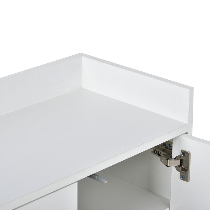 Buffet minimaliste blanc 4 portes sans poignées avec pieds dorés 120*30*80cm EICERS WHITE