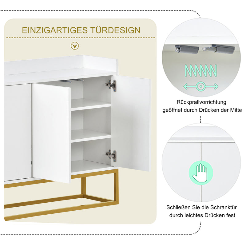 Buffet minimaliste blanc 4 portes sans poignées avec pieds dorés 120*30*80cm EICERS WHITE