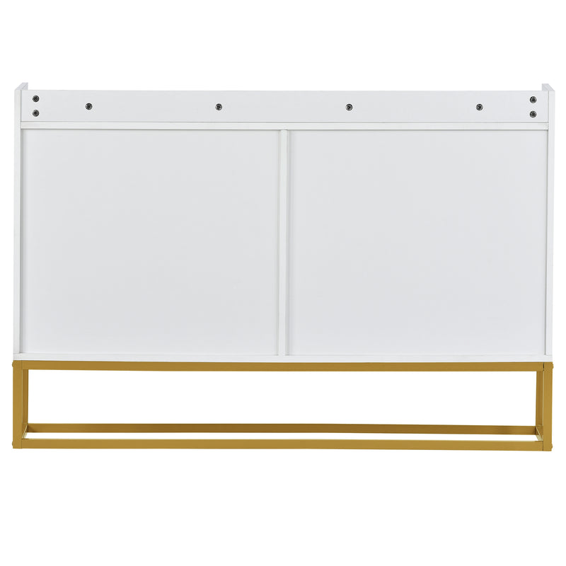 Buffet minimaliste blanc 4 portes sans poignées avec pieds dorés 120*30*80cm EICERS WHITE