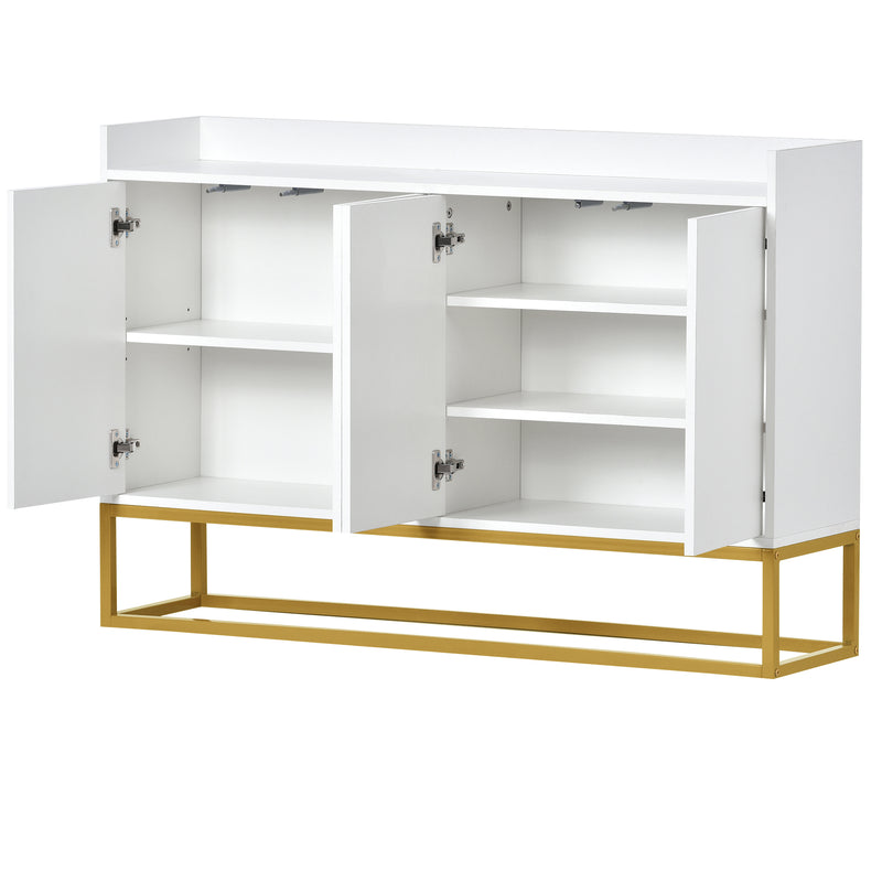 Buffet minimaliste blanc 4 portes sans poignées avec pieds dorés 120*30*80cm EICERS WHITE
