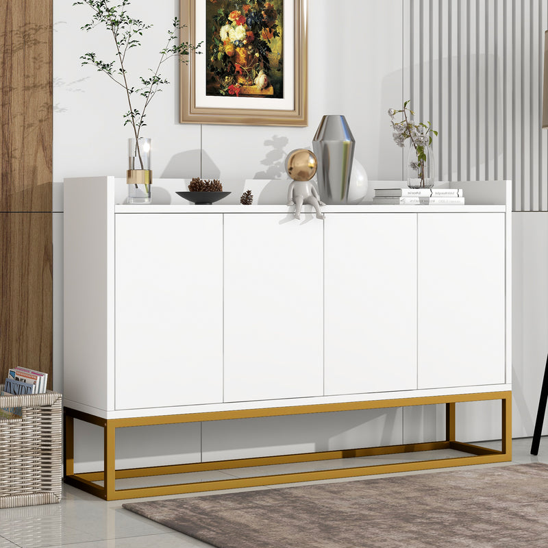 Buffet minimaliste blanc 4 portes sans poignées avec pieds dorés 120*30*80cm EICERS WHITE