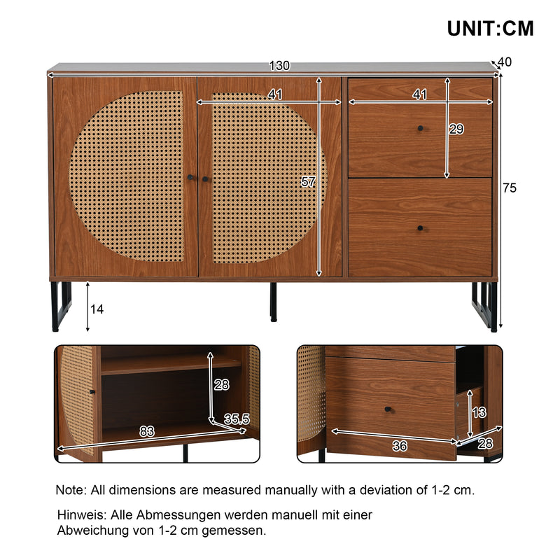 Buffet effet bois style vintage en rotin avec 2 portes et 2 tiroirs EMONS