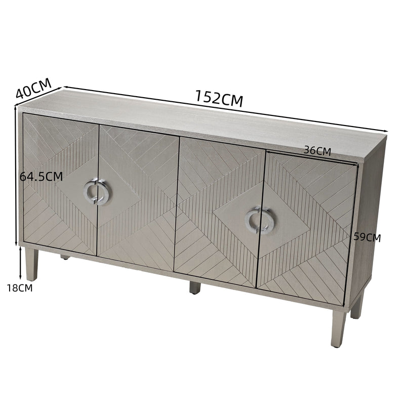 Buffet champagne argenté 4 portes poignées en alliage de zinc et façades à motif géométrique ENDOSPERM