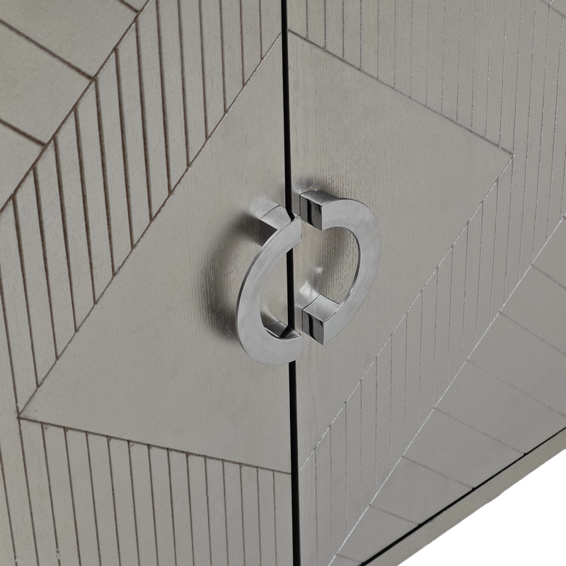 Buffet champagne argenté 4 portes poignées en alliage de zinc et façades à motif géométrique ENDOSPERM